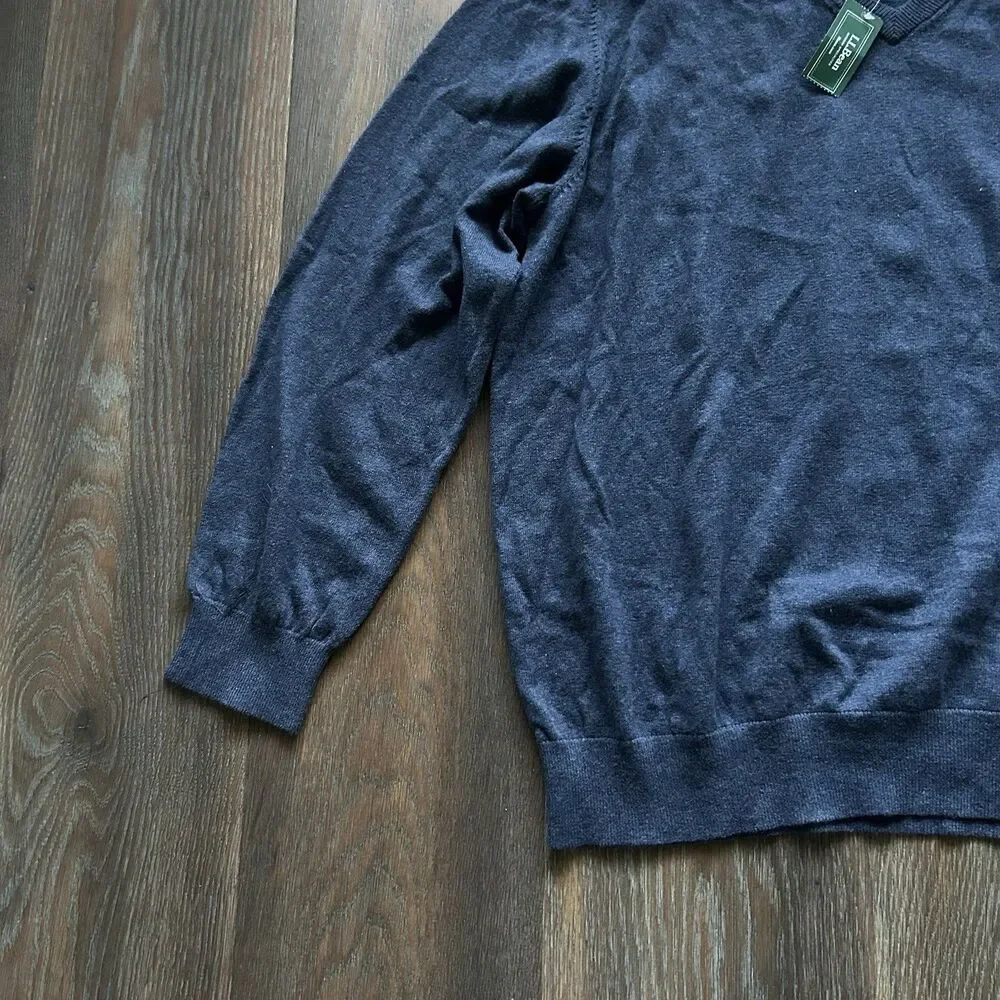 L.L. Bean Cotton Cashmere V-Neck Sweater Indigo Blue, Size XXL